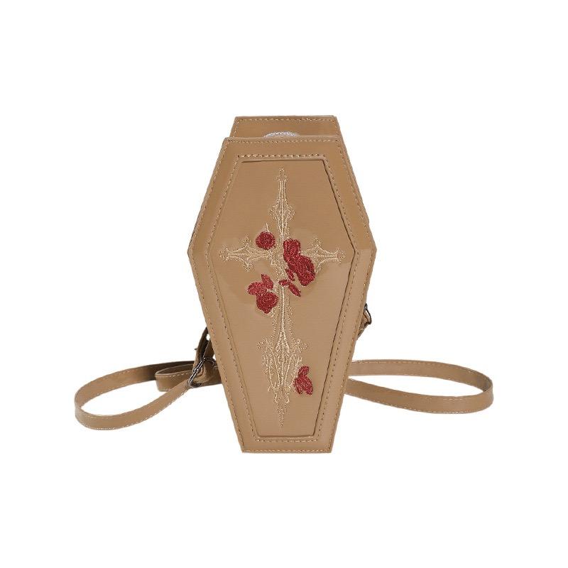 Sargform Achseltasche PU-Leder Damen Umhängetasche Retro Gothic Halloween Umhängetaschen Mädchen Reise Make-up Kosmetiktaschen