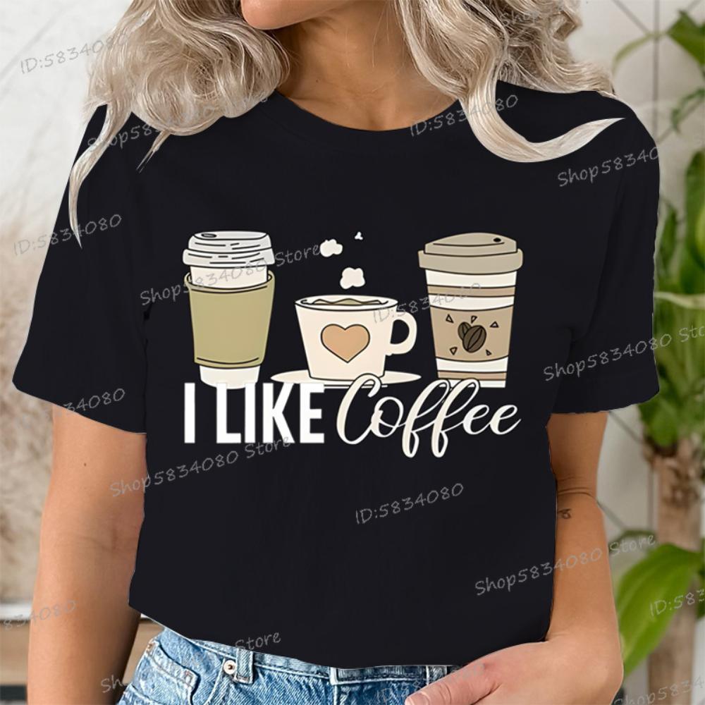 Short Sleeve T-shirt for Coffee Lover Crew Neck Women Fashion Summer Clothes I Love Coffee Graphic Tee Girl Coffee Party T-shirt