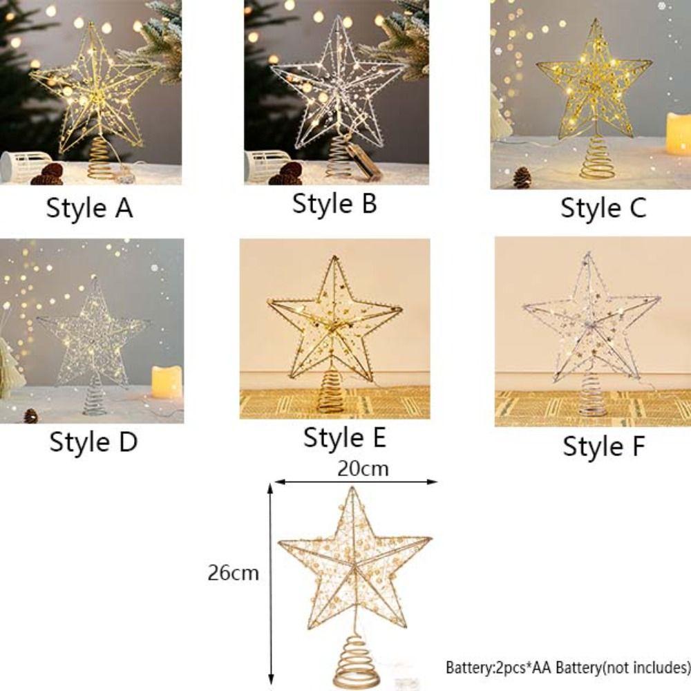 Gold/Silver LED Christmas Tree Topper Star Glitter Luminous Christmas Tree Topper Decoration Iron Xmas Tree Ornaments