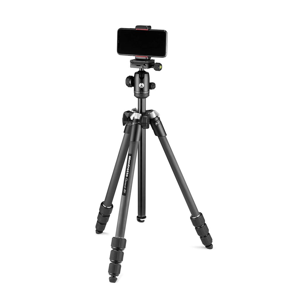 Manfrotto Element MII Carbon MBT Kit with Remote Carry Smartphone 8 kg Load Smartphone Tripod 4-Section Control, Bag, Adapter, UNI/PdR 1052021