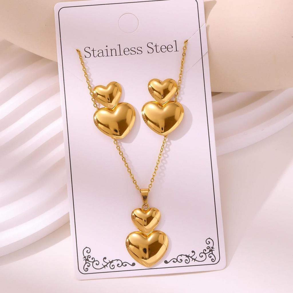 Polished Stainless Steel Vacuum Electroplated Elegant Fashion Earrings & Necklace Set