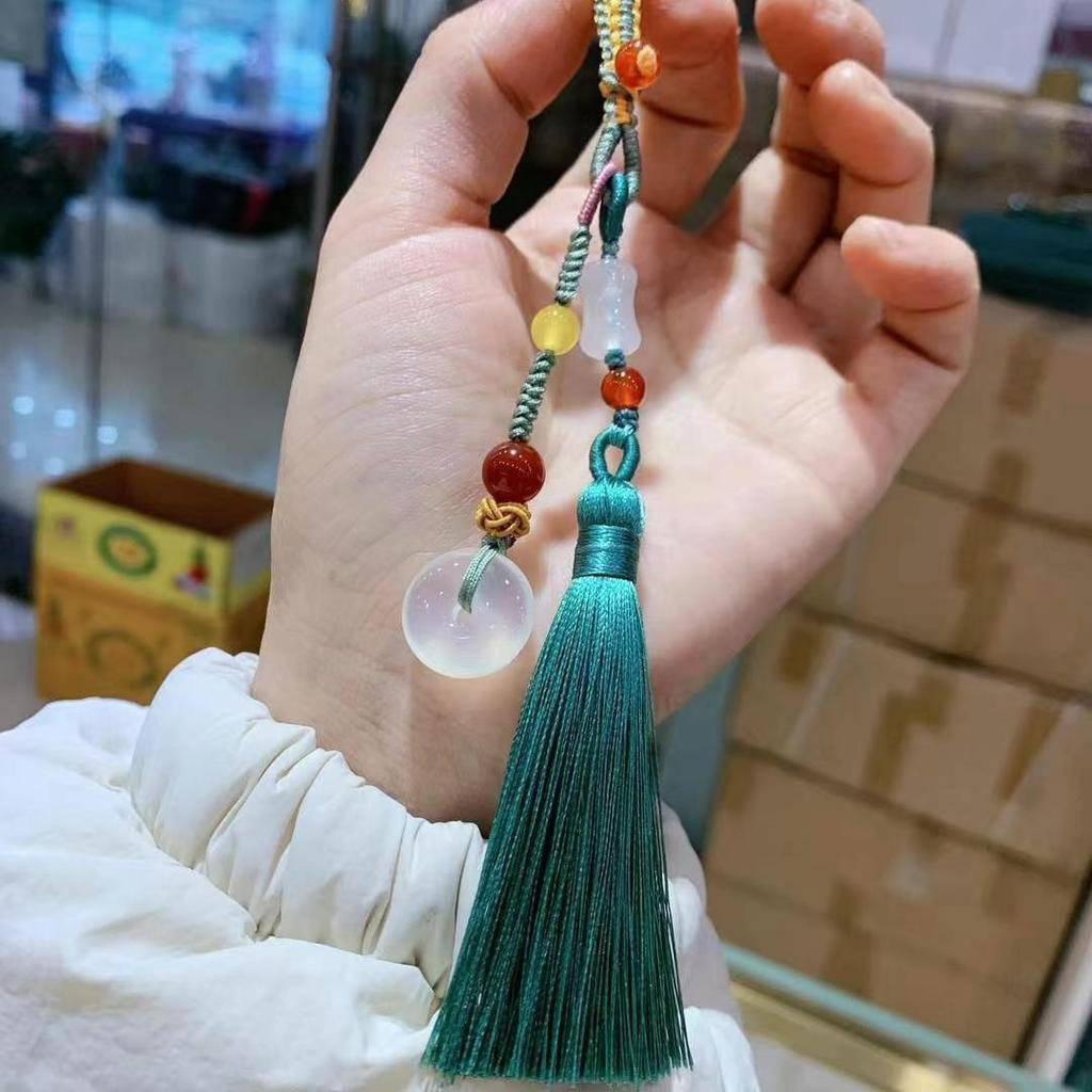 Colgante de Ágata con Borla de Vaina de Loto para Qipao y Accesorios
