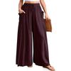 Damen Einfarbig Plissee Taille Locker Weites Bein Gerades Bein Hose