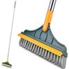 2 In 1 Floor Scrub Brush with Long Handle Brush Scrape V-Shape Stiff Bristle Rotating Cleaning Brush with Squeegee Tile Tools