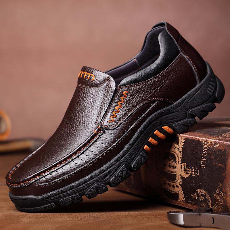 

New Plus Size Men Soft Cow Leather Slip On Loafers Fashion Breathable Casual Outdoor Walking Driving Shoes Comfortable Footwear 38 коричневый