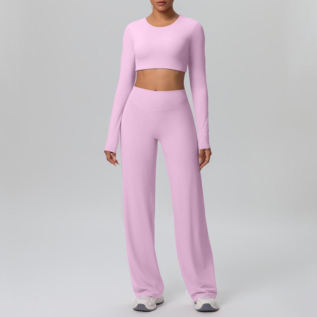 Cross-New Tight Sportswear Set: Chest-Pad Top & High-Waist Wide-Leg Pants for Running, Fitness & Yoga