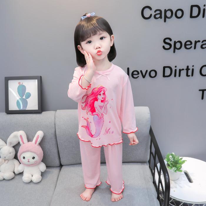 Girls Cute Cartoon Princess Mermaid Pajama Set Two Piece Loungewear