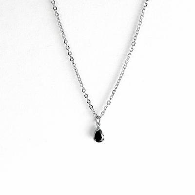 Glory_Arden [Unisex] Surgical Steel Mini Teardrop Shape Black Stone Necklace/Ghmn-484