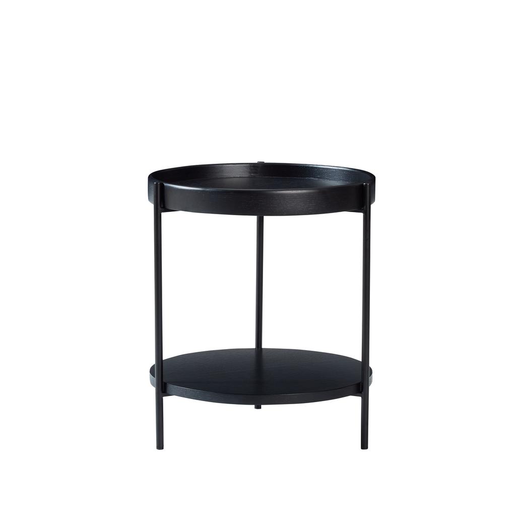 Coffee Table with 2-tier Tray Design, Round, Solid Wood & Metal, In 3 Colors: Ash Natural / Walnut / Black, Combinable with Side Table (44x44x48 Cm)