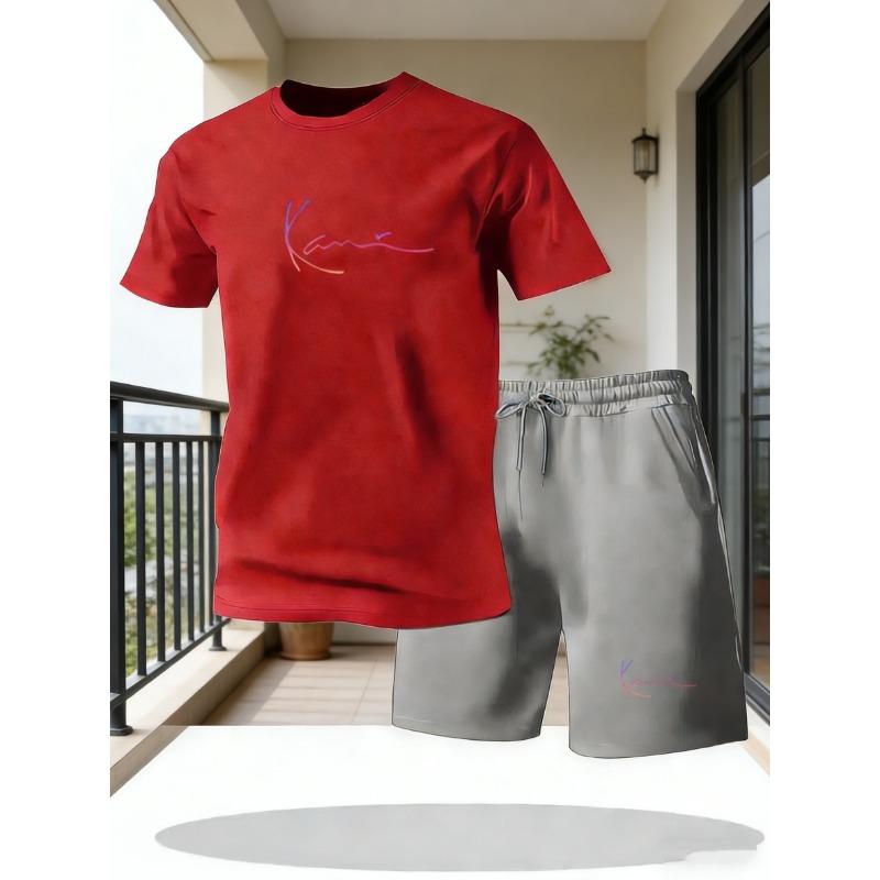 New Men's Outfit Summer Short Sleeve T Shirt Set Fashion 2 Piece Sportwear Printed Casual shorts Sweatshirt Men's Tracksuit