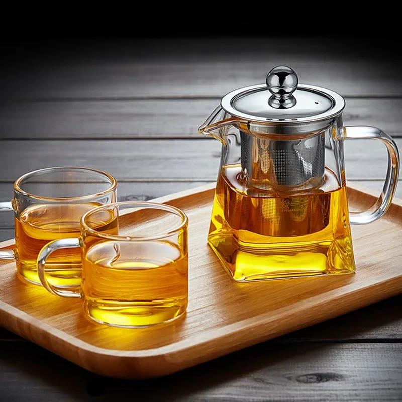350/550/750/950ML Borosilikátová Sklenená Kanvica Odolná voči Teplu Štvorcová Sklenená Kanvica Filter na Čajové Lúhovanie Kanvička na Mlieko Oolong Kvetinový Čaj