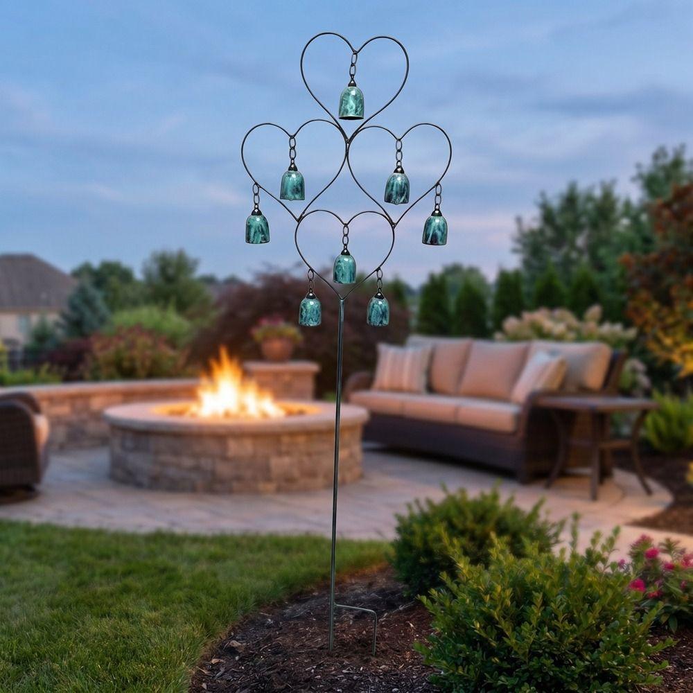 Rustic Wind Chime Ground Plug Heart-Shaped Yard Ornament Garden Decoration Outdoor Decoration