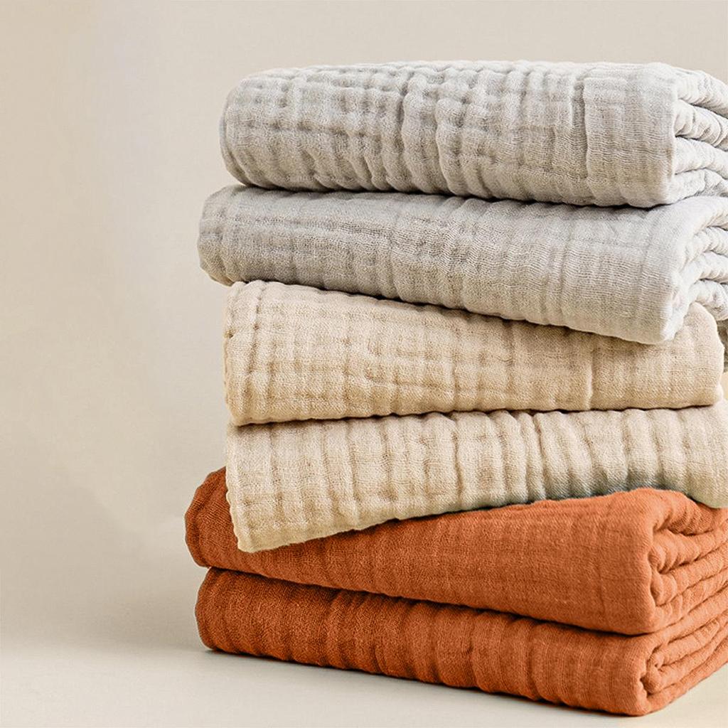 Soft 6-Layer Gauze Cotton Baby Blanket - Skin-Friendly, Solid Color, A-Type for Newborns