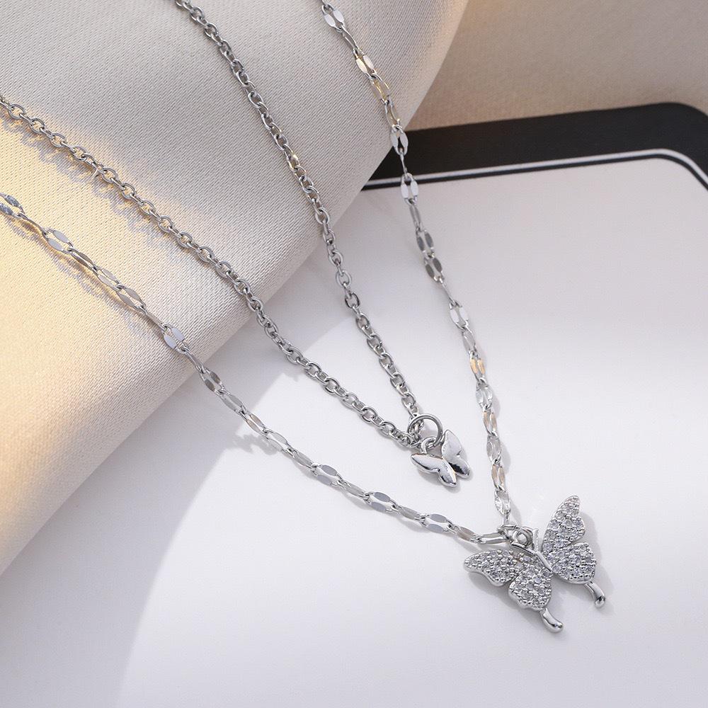 Butterfly Necklace with Color-Retaining Zircon - Fashionable, Versatile Women's Jewelry Accessory.