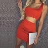 Woman Slim Breathable Hip Skirt Stitching Solid Color Shoulder Nightclub Pleated Dress
