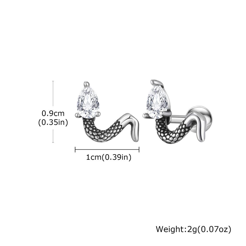 Vnox Stainless Steel Zircon Snake Earrings for Men Women, Vintage Hypoallergenic Punk Jewelry Gift, Small Snake Stud Earrings