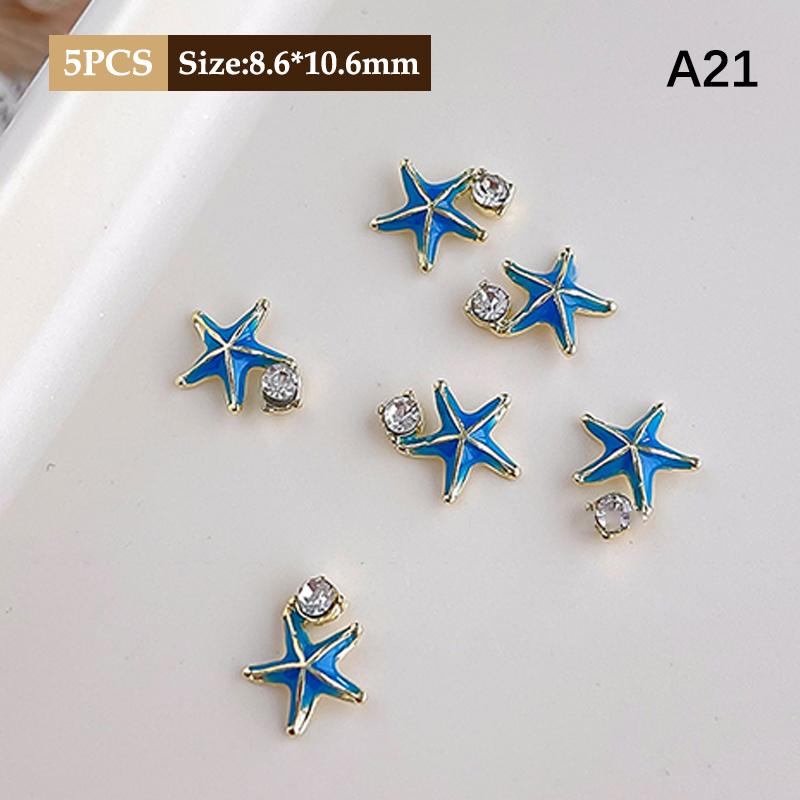 

5Pcs Sea Shell Charms Starfish Nail Decors Rivets Stone Pearls Clam Mussel Metal Summer Nails Parts Design Accessory