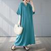 Summer Color V-neck Retro Long Skirt Cotton Linen Dress