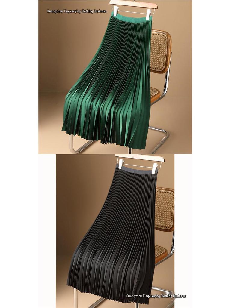 Premium Satin Pleated Maxi Skirt - Plus Size