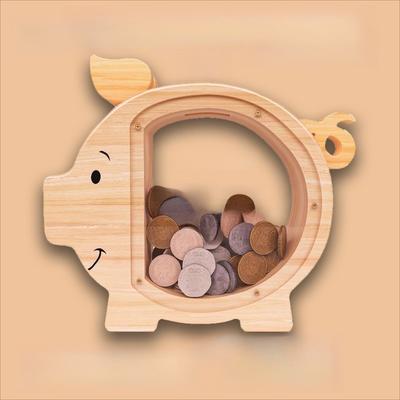 Figurines de Petit Cochon Mignon Tirelire en Bois Massif Ornements Miniatures Simples pour Salon Cadeau d'Anniversaire Créatif pour Enfants