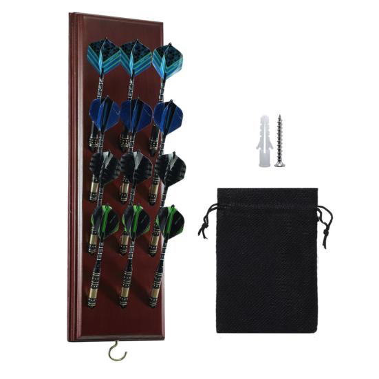 Wall Mounted Dart Holder Wooden Dart Caddy 12 Tip Dart Stand Display Rack with Metal Hook And Accessory Storage Bag