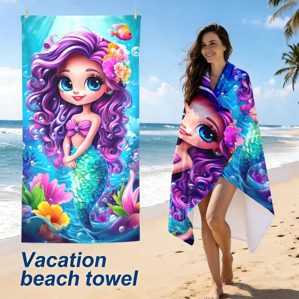 1PC Mermaid Themed Beach Towel, Soft Lightweight Portable Durable Machine Washable, Versatile for Beach Vacation, Camping, Yoga