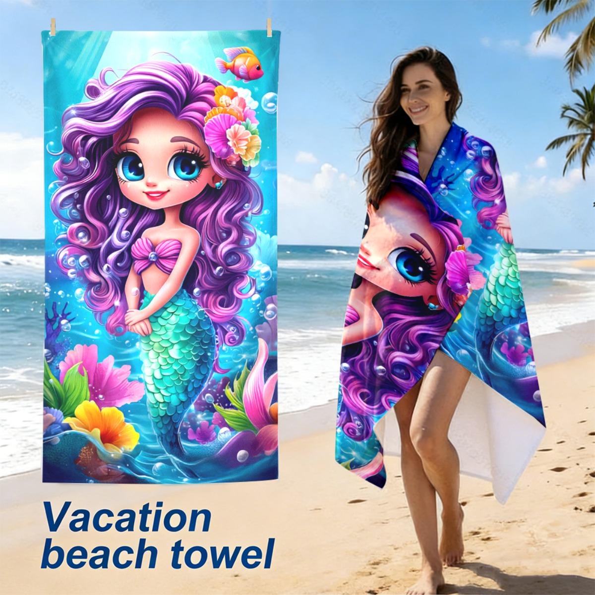 

1PC Mermaid Themed Beach Towel, Soft Lightweight Portable Durable Machine Washable, Versatile for Beach Vacation, Camping, Yoga W40*H60(CM)