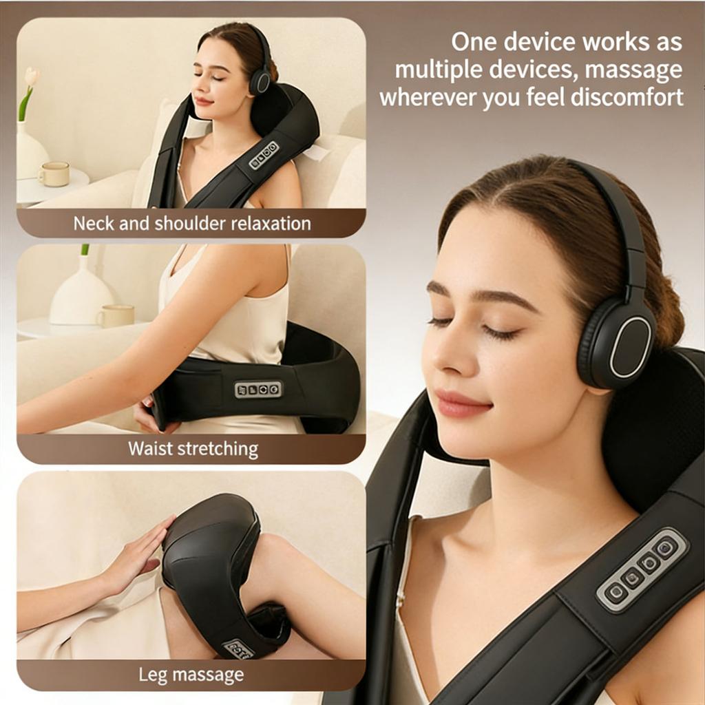 Electric Shiatsu Neck and Shoulder Massager with Heat Function Deep Kneading Massage for Muscle Relaxation and Pain Relief Portable Design