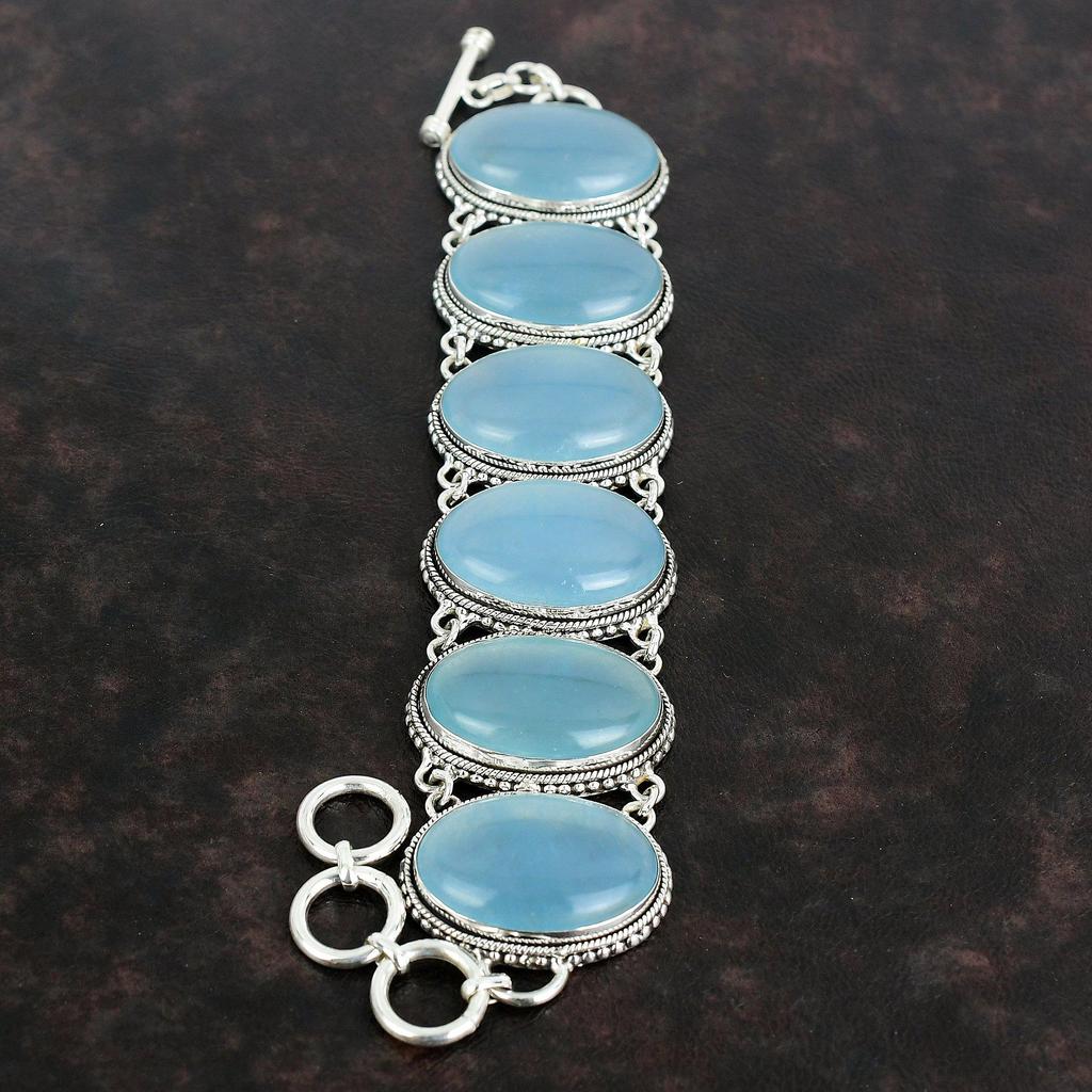 Aquamarine Bracelet Handmade Natural Gemstone Bracelet Vintage Jewelry 925 Sterling Silver Bracelet Adjustable Chain Bracelet Gifts For Mom