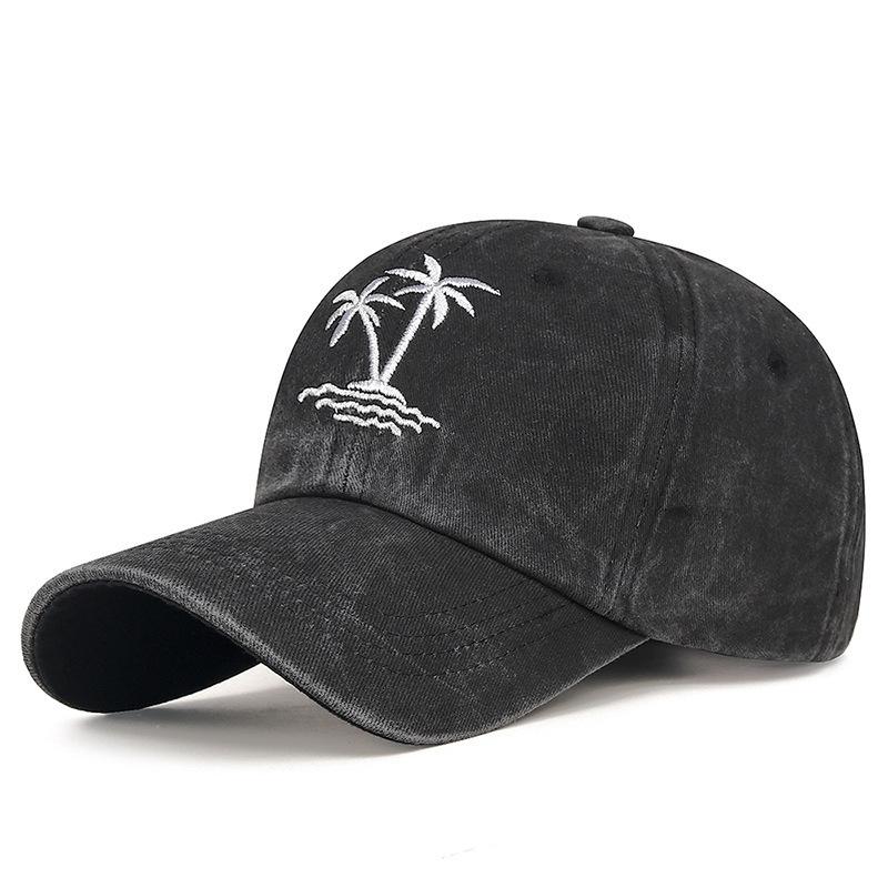 Versatile Washed Coconut Tree Baseball Cap Retro Curved Brim Cap Outdoor Fashion Sun Hat