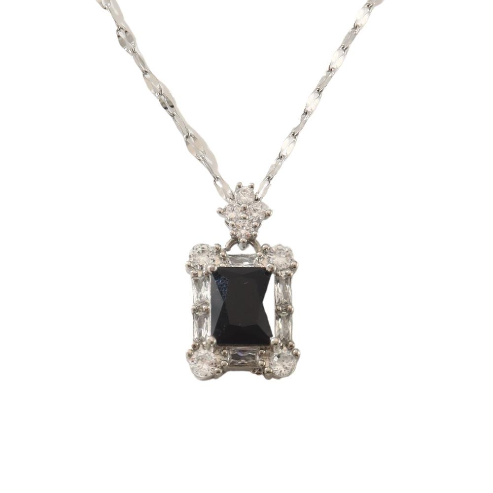 New Silver Color Stainless Steel Necklaces for Women Fashion Luxury Zircon Square Pendant Necklace Jewelry Clavicle Chain