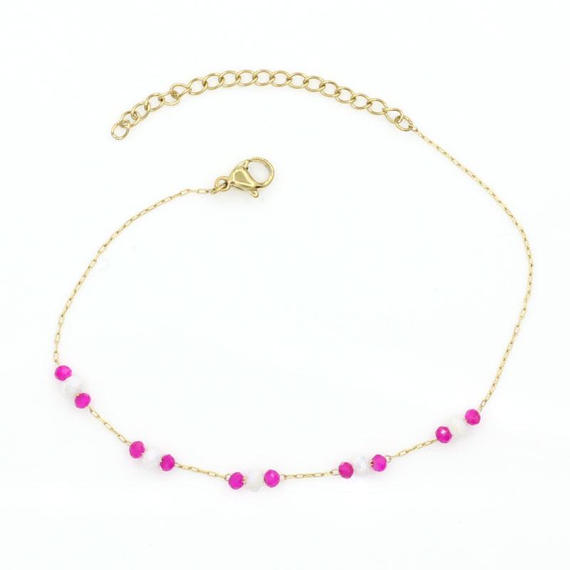 Trendy Handmade Gold-Plated Titanium Steel Women s Crystal Beaded Bracelet