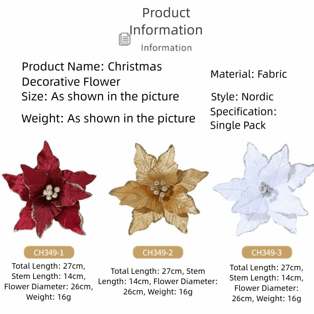 Large Poinsettia Glitter Flower 26cm Xmas Tree Decorations New Fake Flowers Christmas Decoration