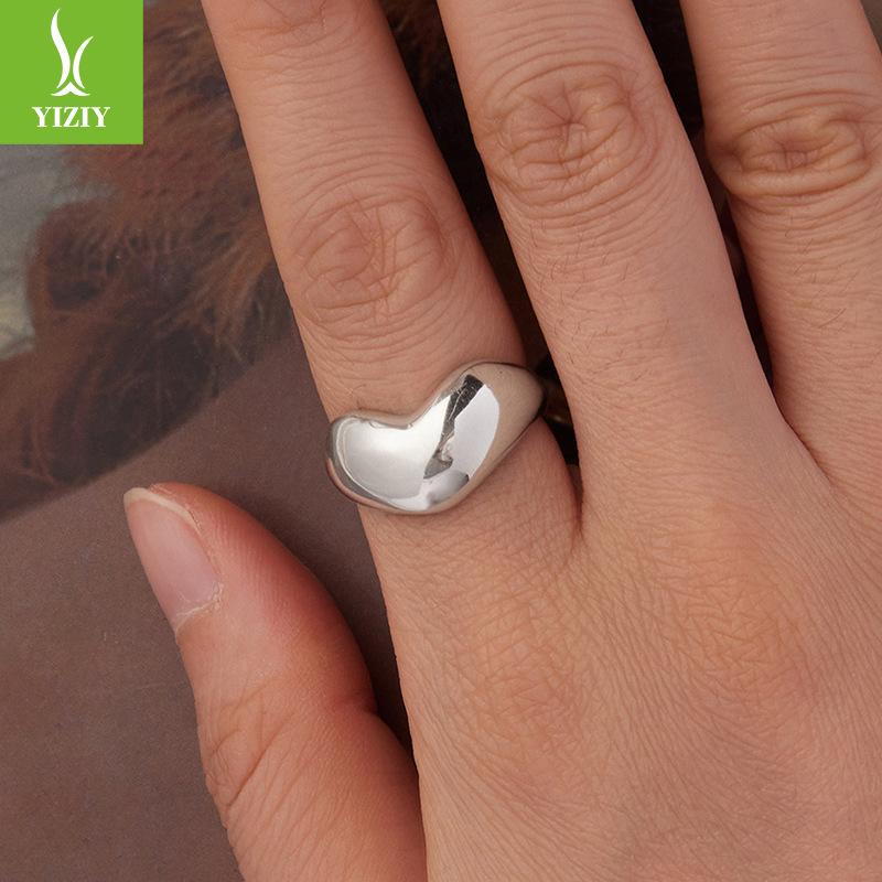 Glossy Big Love Open Ring For Men And Women, Personalized Wind S925 Sterling Silver Heart Ring Ring