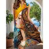 Robe midi bohème sans manches à col rond avec imprimé visage de femme - Robe de plage coupe A adaptée à l'été