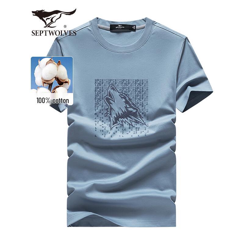 Septwolves Men s Pure Cotton Embroidered Short Sleeve T-Shirt XL