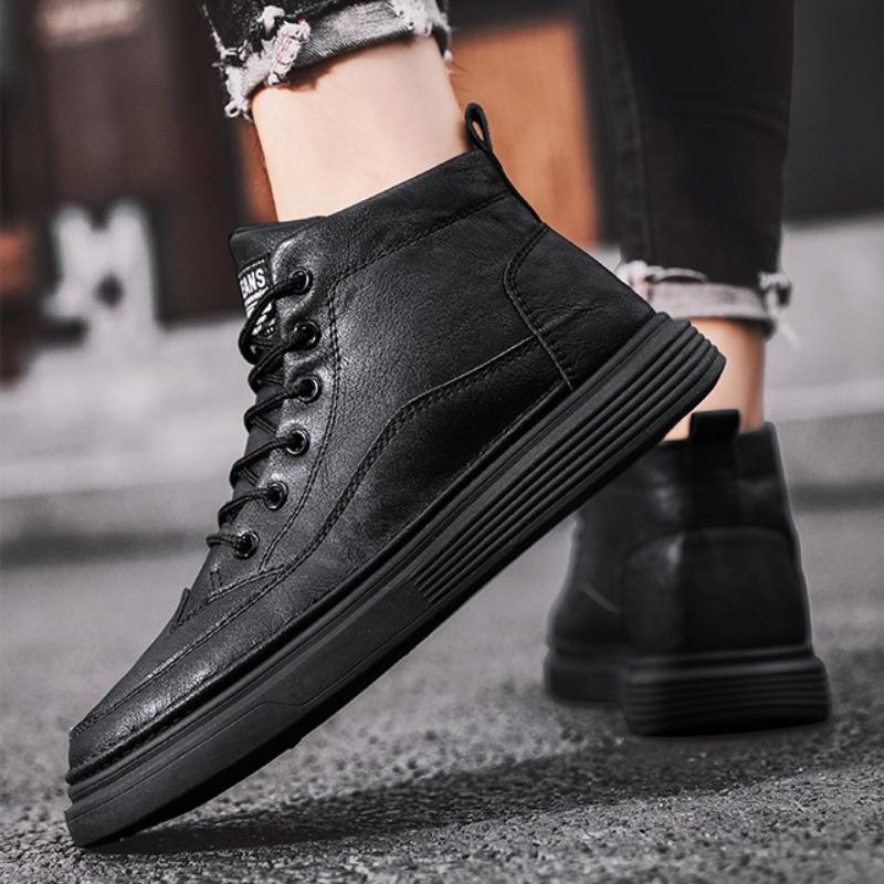 Men Boots SpringAutumn British Wind High Top Waterproof Casual Shoes Black Leather Platform MotorcycleBoots Zapatillas De Hombre