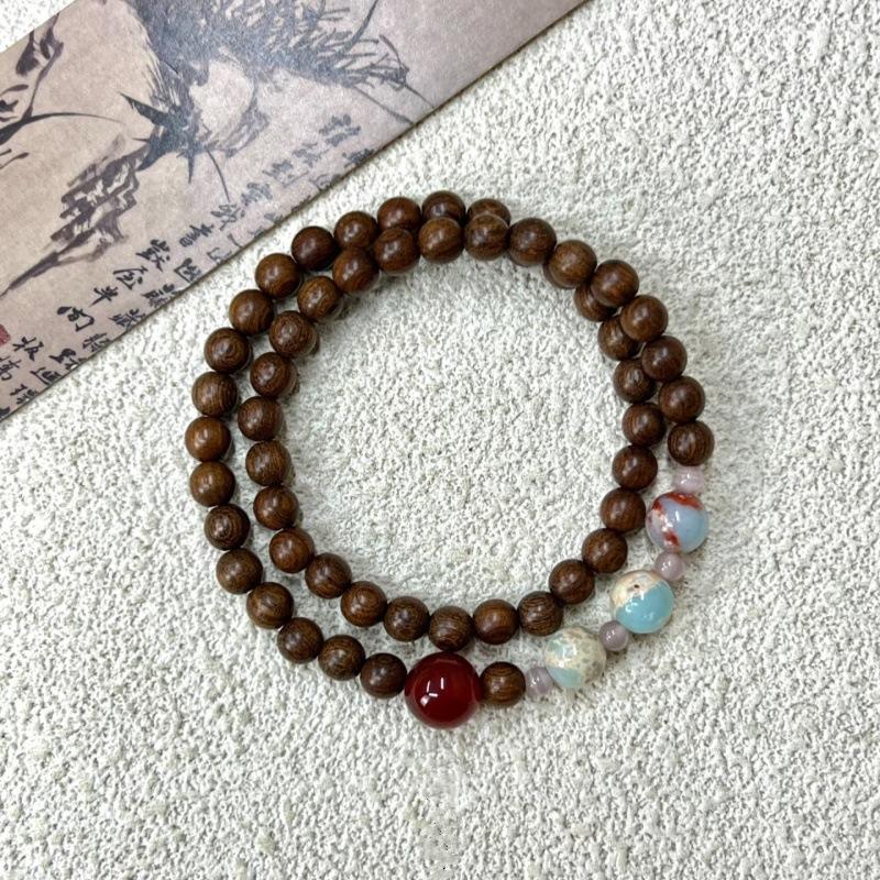 Chinese Style Wooden Beads Double Layered Wearing Simple Personality Versatile Bracelet Jewelry