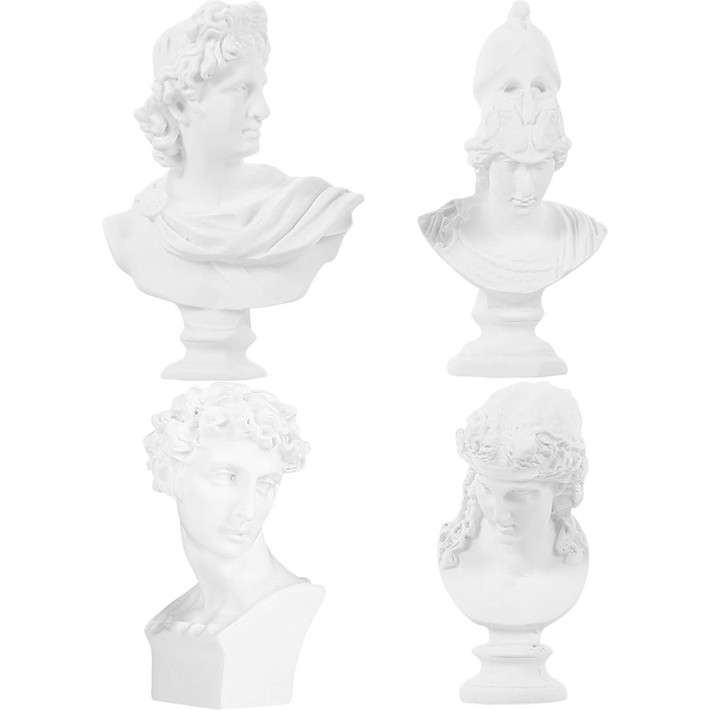 

4 шт. Статуэтка Украшения Художник Эскиз Реквизит Мини Греческая Голова Фигурка Персонаж Украшения Смола Бюст Статуэтки Офис 8X4.5CM белый