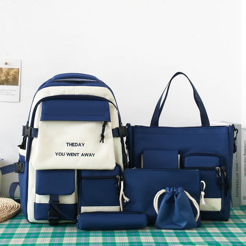 High-value Five-piece Class Schoolbag, Female Simple Backpack, Male Primary School Junior High School Large-capacity Backpack