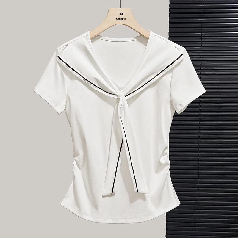 

Women s Slim Fit Navy Collar Short Sleeve Top S