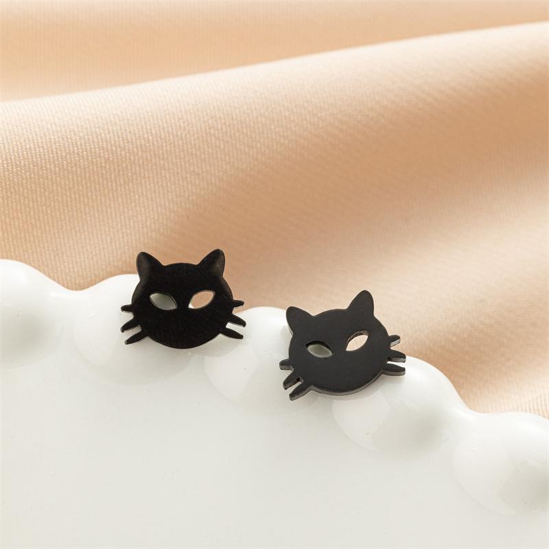 1 Paire Boucles d'Oreilles Animal Chat de Dessin Animé Mignon Boucle d'Oreille Clou Chaton en Acier Inoxydable pour Femmes
