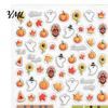 Fall Themed Nail Accessories Art Stickers for Halloween Thanksgiving, Autumn Turkey Pumpkin Maple Wearable Manicure Leaf Sticker, Embossed Waterproof