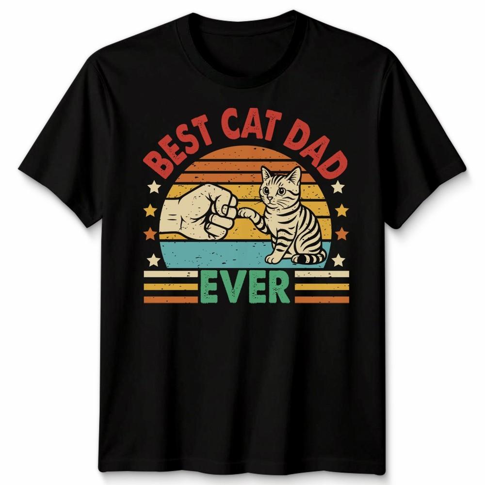 Best Cat Dad Ever Unisexs T Shirt Vintage Inspired Cat Graphic Tee