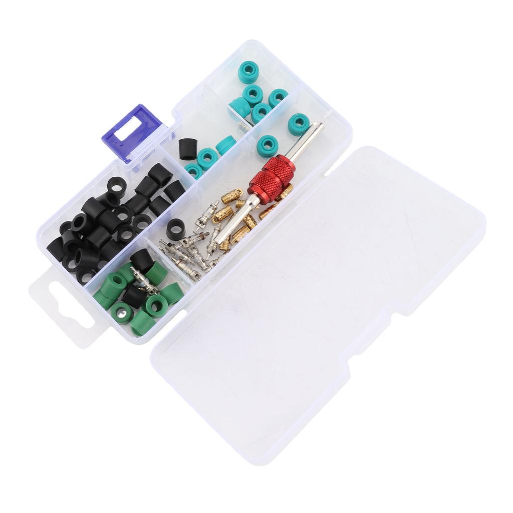 71pcs Air Condition Repair Kit Repair Tool 10pcs Valve Cores 50pcs Hose Gaskets 10pc Valves