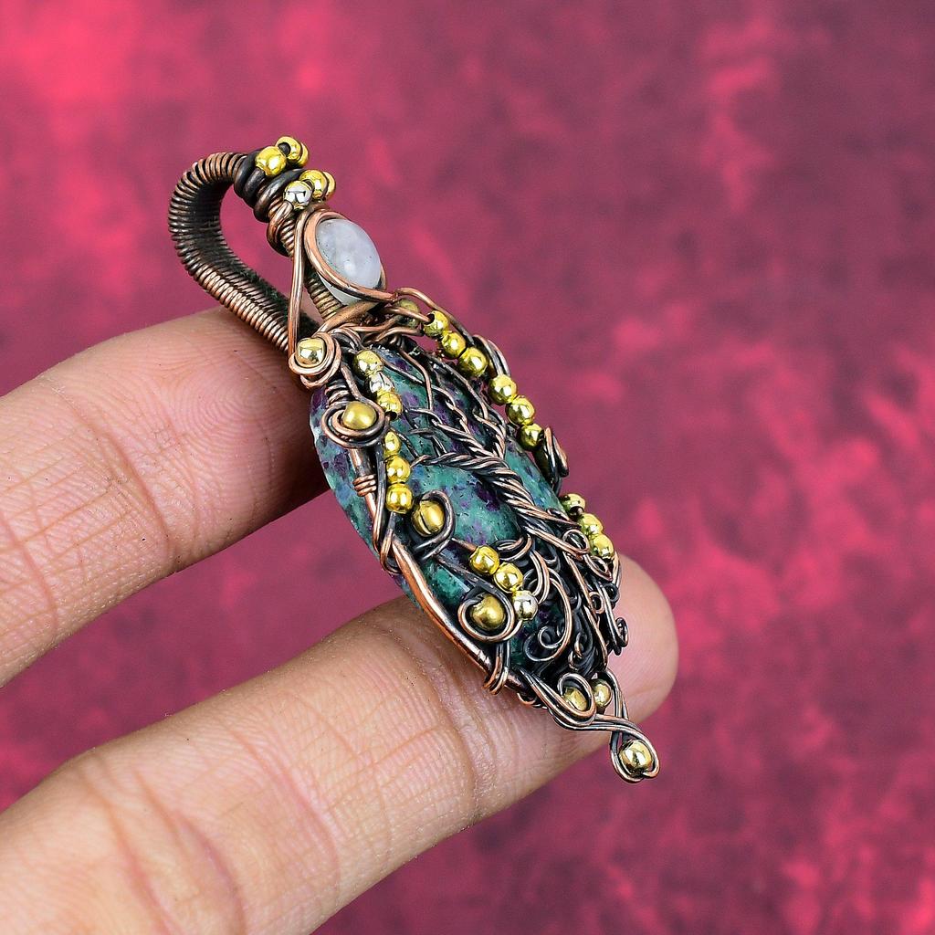 Tree of Life Ruby Fuchsite Pendant Copper Wire Wrapped Pendant Real Gemstone Jewelry Moonstone Pendant Handmade Copper Jewelry Gifts for Him
