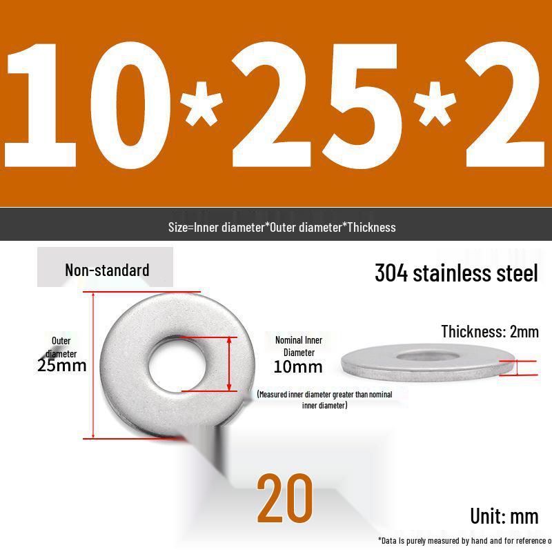 304 Stainless Steel Enlarged Flat Washer Ring (Sizes: M1.6-M22)