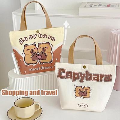 Cute Capybara Canvas Handbag Cartoon Animal Shoulder Bag Lovely  Tote Bags Versatile Large Capacity Commuting Bag