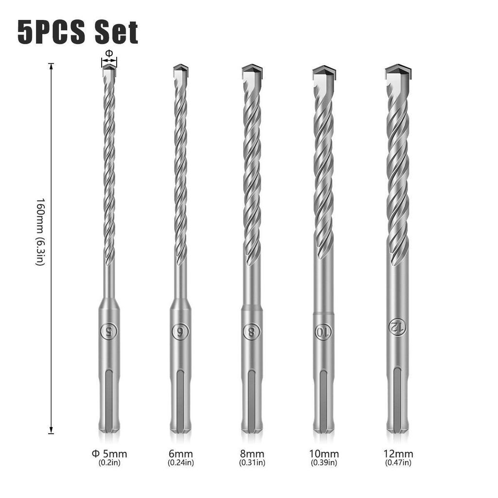 Chisel Drill Bit Set: Round Handle Sharp & Flat Masonry, Concrete, Electric Draft Steel Chisels