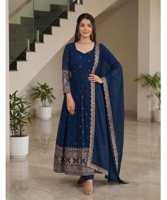 Indian Women Designer Vichitra Silk Gown Bollywood Salwar Kameez Party Wear Anarkali Salwar Suit
